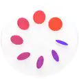 أيقونة تتبّع الدورة، دائرة بيضاء يتوسطها حلقة مكونة من ثمانية أقراص باللونين الليلكي والبرتقالي