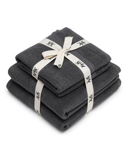 Karam Solid Zero Twist Dobby Terry Bath Towel Set (Dark Gray) - 6 pieces