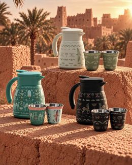 كرم مجموعة 3 ترامس و6 فناجين القهوة 