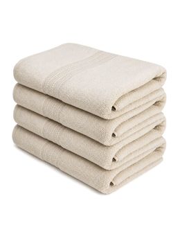 Karam Solid Zero Twist Dobby Terry Bath Towel (Beige) - 4 pcs