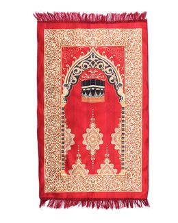 Manasek Makkah Polyester Prayer Mat (Red)