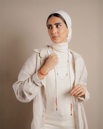 Min Maadan Alensan Agate & White Agate Long Necklace Al2401-5