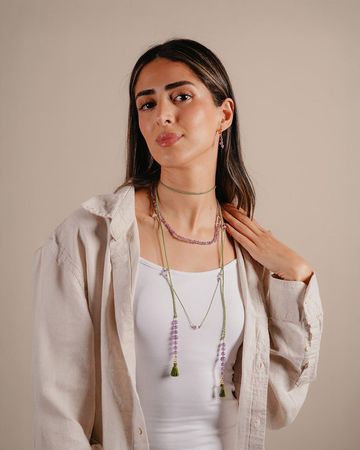 Min Maadan Alensan Amethyst & White Agate Long Necklace Al2401-1