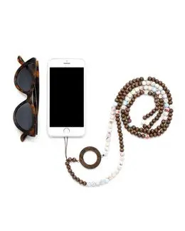 Min Maadan Alensan Aqua Tear Jasper & Wooden Beads Phone & Glasses Holder - 33 inches