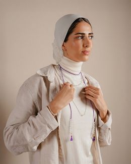 Min Maadan Alensan Aquamarine & White Agate Long Necklace Al2401-2