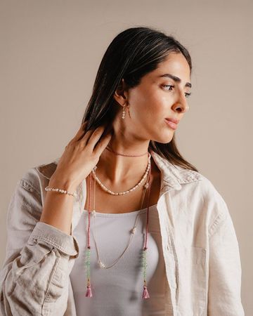 Min Maadan Alensan Aventurine & White Long Necklace Al2401-3