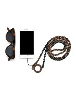Min Maadan Alensan Black Stripe Agate & Wooden Beads Phone & Glasses Holder - 49 inches