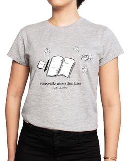 Min Maadan Alensan Brainstorming Gray Printed Round Neck T-shirt for Women - M