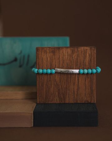 من معدن الإنسان إسوارة من خرز الفيروز مع قلادة من النحاس المطلي بالفضة - CB4681-S3