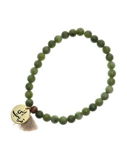 Min Maadan Alensan Inny Qarib Subha Green Jade & Brown Bracelet with 18k Gold-Plated Pendant - 33 Beads - AL165602