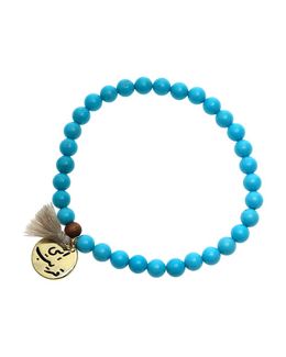Min Maadan Alensan Inny Qarib Subha Bracelet Turquoise & Black with 18k Gold-Plated Pendant - 33 Beads - AL165606
