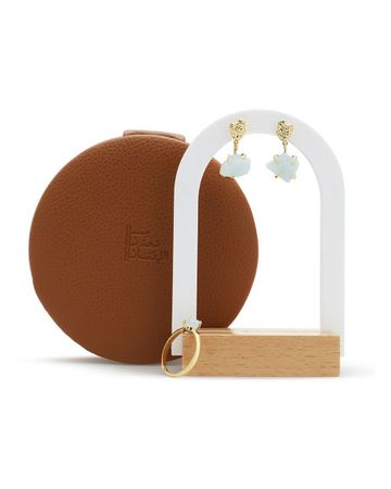 Min Maadan Alensan Raw Earrings and Ring set with Blue Aquamarine stone