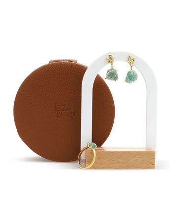Min Maadan Alensan Raw Earrings and Ring set with green Aventurine stone