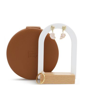 Min Maadan Alensan Raw Earrings and Ring set with Rose quartz stone.