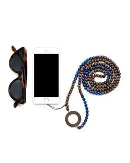 Min Maadan Alensan Lapis Lazuli & Wooden Beads Phone & Glasses Holder - 33 inches