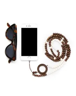 Min Maadan Alensan Pearls & Wooden Beads Phone & Glasses Holder - 33 inches