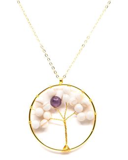 Min Maadan Alensan The Good Word Gold Plated & Amethyst Bead Necklace