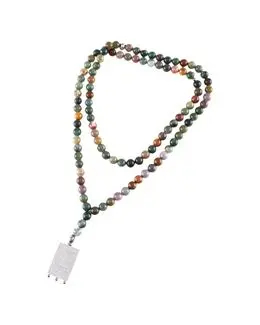 Min Maadan Alensan Yaqeen Subha Beads with India Agate Stainless Steel Silver-Toned Pendant