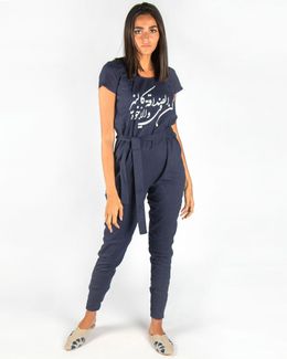 Mishkat Women Navy Blue Calligraphy Printed Jumpsuit - XXL