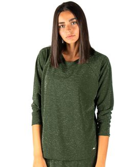 Mishkat Dark Green Glitter Top with Three-Quarter Sleeves - S