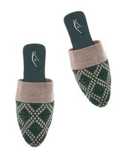 Mishkat Royal Babouche Slippers for Kids (Beige/Green) - 26 - 27