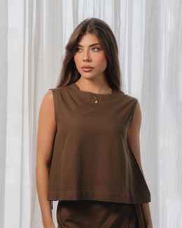 مشكاة بلوزة سترة بدون أكمام مع حقيبة مجموعة مزج - بني - XL