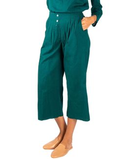 Mishkat Teal Blue Pleated-Front Palazzos - S