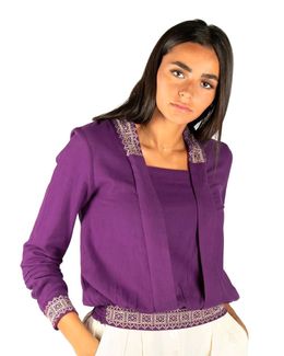 Mishkat Full Sleeves Embroidered Boho Top (Purple) - XL